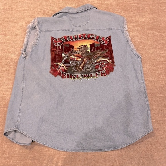 Sturgis Bike Week The Legend Lives On cutoff denim button down moto shirt XL - Picture 1 of 4